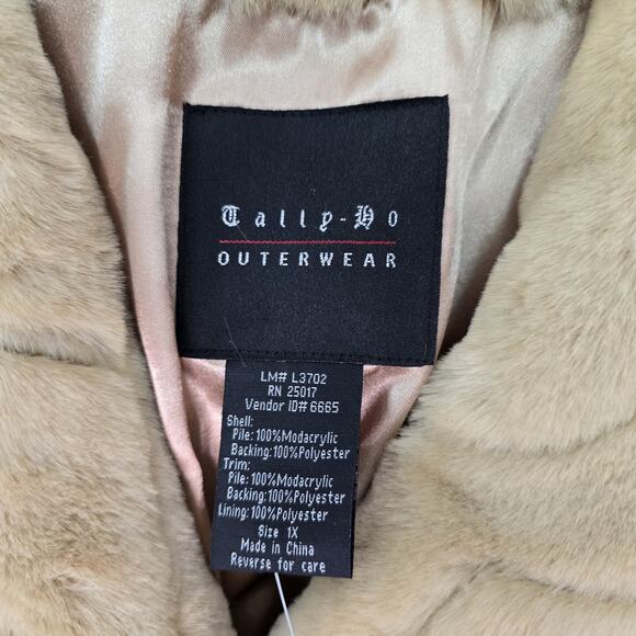 Tally-Ho Outerwear Coat Womens 1X Faux Fur Trim Long Full Length Warm Elegant - Picture 4 of 15